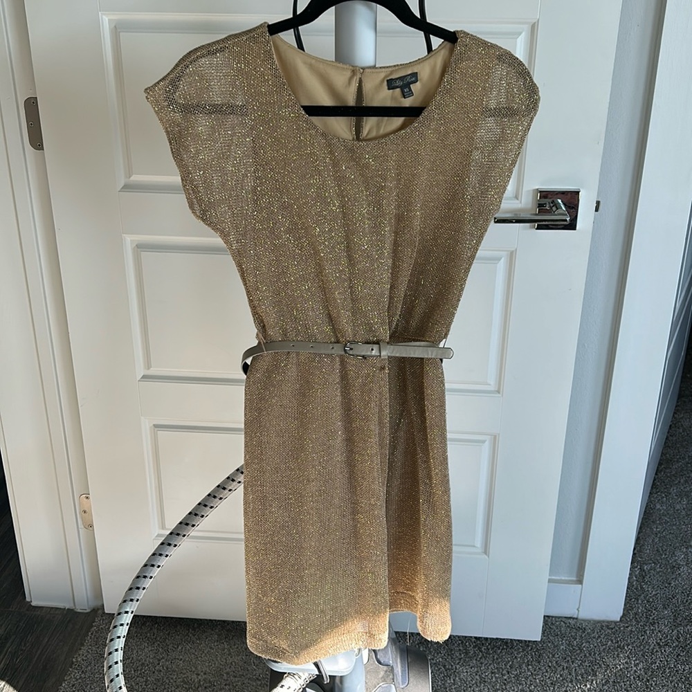 Gold mini sweater dress XS
